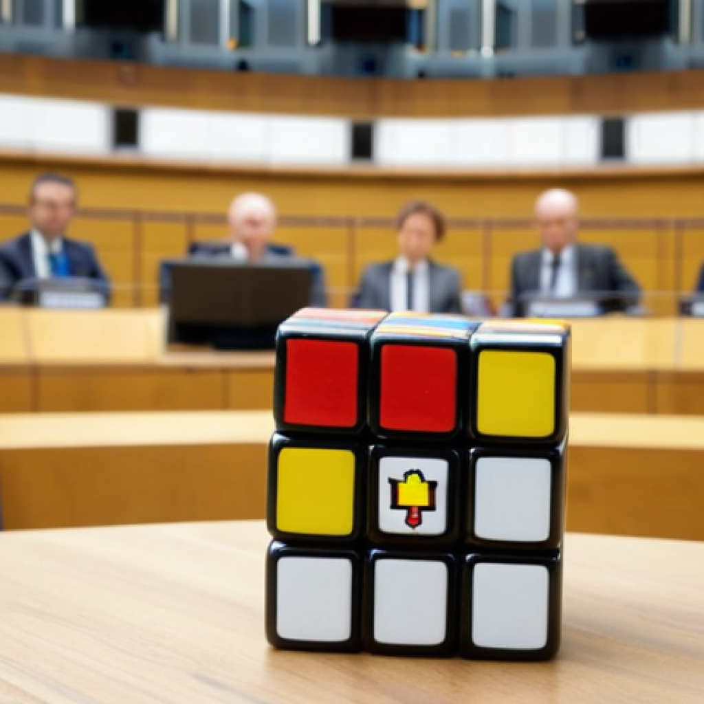 **Image Prompt:** A Rubik's Cube with the Belgian flag colors, symbolizing the complex political structure of Belgium. In the background, a blurred image of the European Parliament in Brussels. The overall tone is intellectual and slightly whimsical.