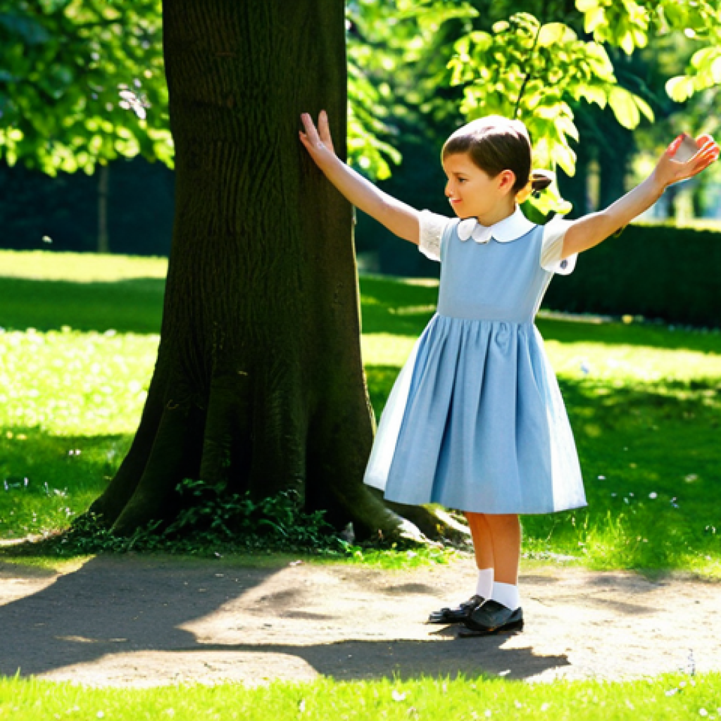 Brussels Childhood**

"A young girl resembling Audrey Hepburn, around age 5, fully clothed in a modest, classic children's dress of the 1930s, playing in a sunlit Brussels park with lush greenery, safe for work, appropriate content, perfect anatomy, correct proportions, professional photography, family-friendly, natural pose, well-formed hands, proper finger count, natural body proportions."

**