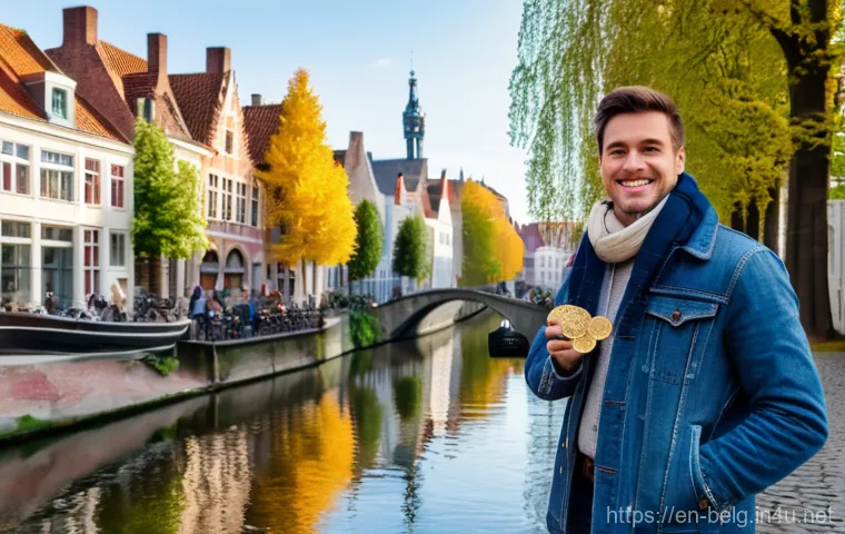 벨기에 화폐 단위 - **Prompt:** A cheerful traveler, dressed in stylish yet comfortable layers appropriate for European ...