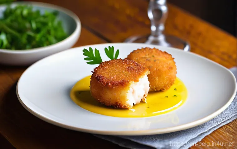 벨기에 해산물 요리 - **Prompt: Exquisite Belgian Grey Shrimp Croquettes in a Cozy Bistro Setting**
    A close-up, highly...