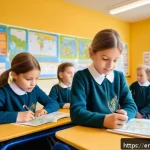 Home 21 벨기에 초등 교육 - A vibrant classroom scene in a Flemish elementary school featuring young children aged around 7-9, a...