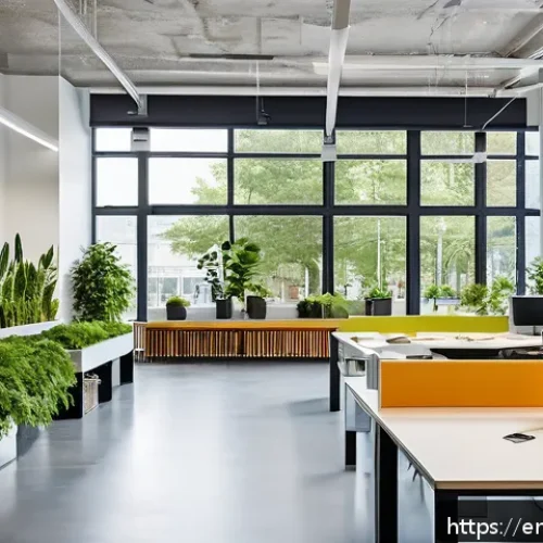 Home 30 벨기에 노동 환경 - A modern Belgian office space bathed in natural light with ergonomic furniture, featuring open-plan ...
