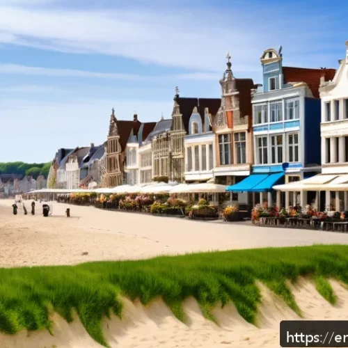 Home 17 벨기에 해안 지역 - A serene coastal village scene in Belgium during a sunny late spring afternoon, featuring wide sandy...
