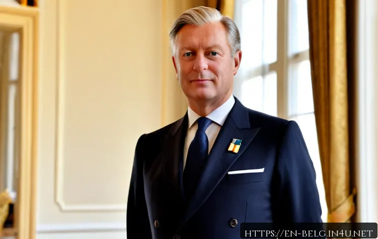 벨기에 국왕 필리프 - Photorealistic formal portrait of King Philippe of Belgium, dignified middle-aged European monarch i...